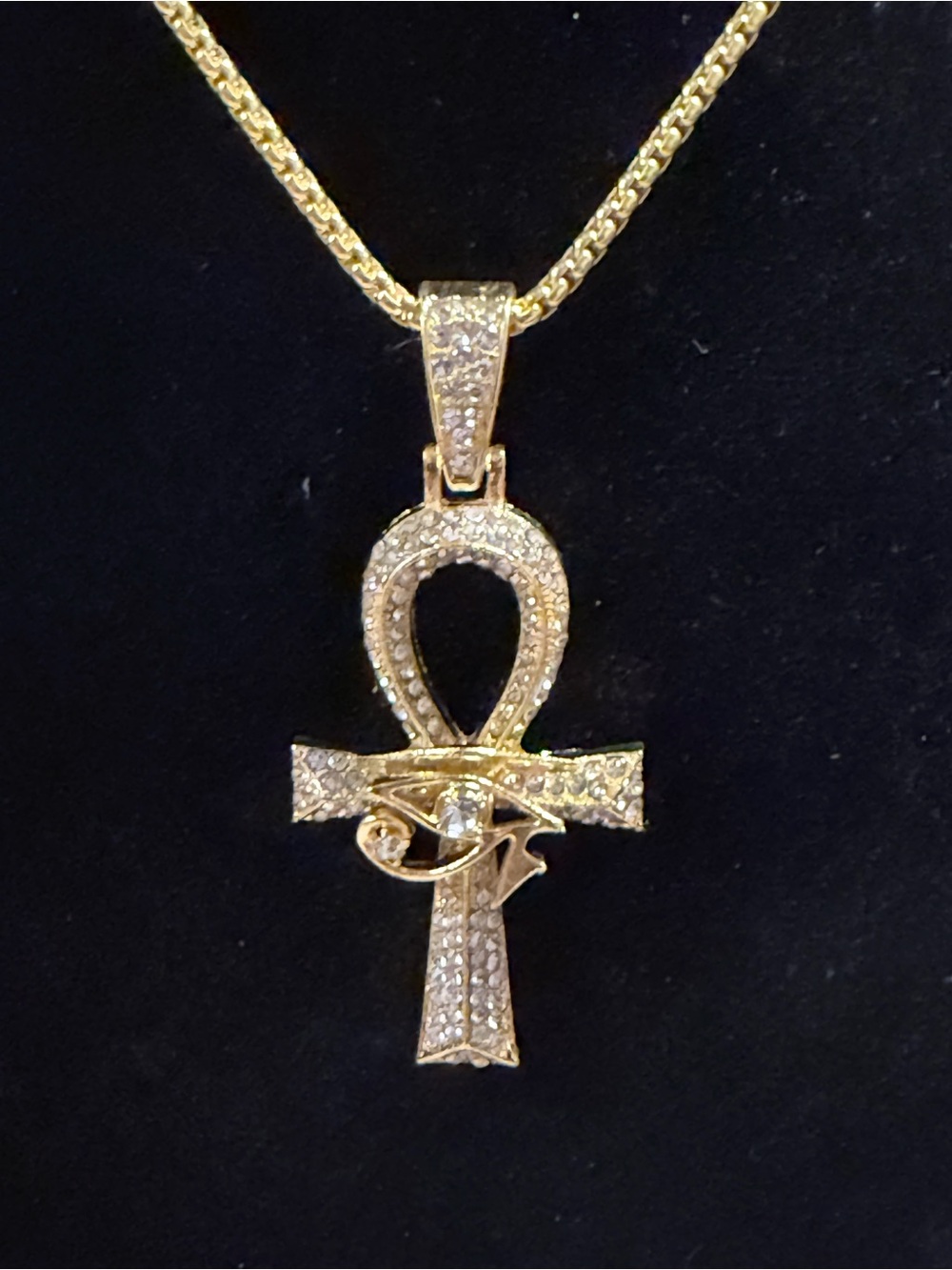 Gold Ankh Pendant Necklace with Pavé Crystals - Women Jewelry - Picture 3 of 3